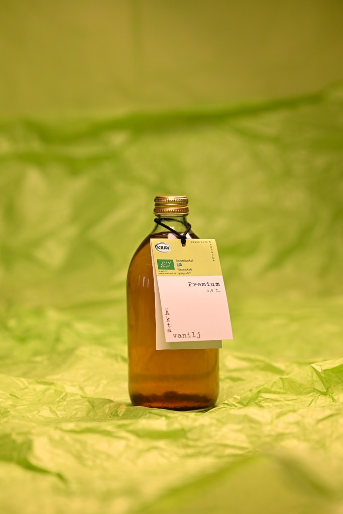 0,5 liters flaska med Green Life Kombuchas kombucha med äkta vanilj.